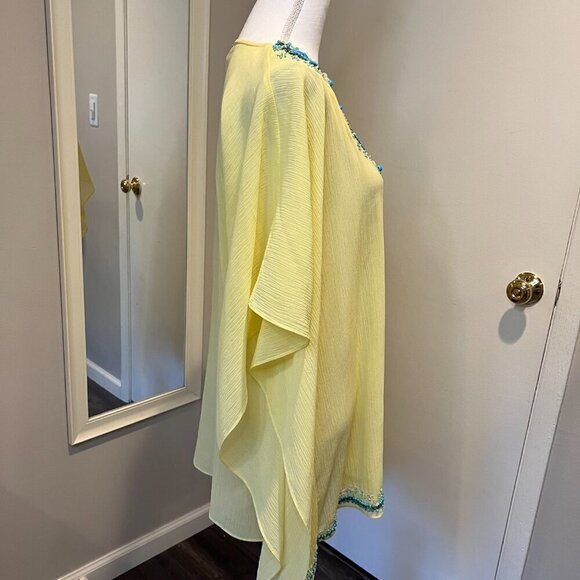 Chico's Beaded Yellow Mazie Peri Poncho, Size S/M - Picture 9 of 14
